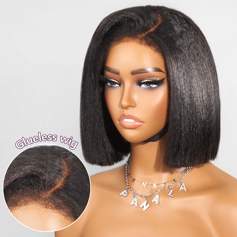 <span class="hot-icon"><img src="https://cdn.shopify.com/s/files/1/0555/4277/6110/files/tagweargo.png" alt="Wear Go Icon" width="50" height="19"> 5x5 Kinky Straight Glueless Pre-cut Kinky Edges Hairline HD Lace Front  Bob Wig