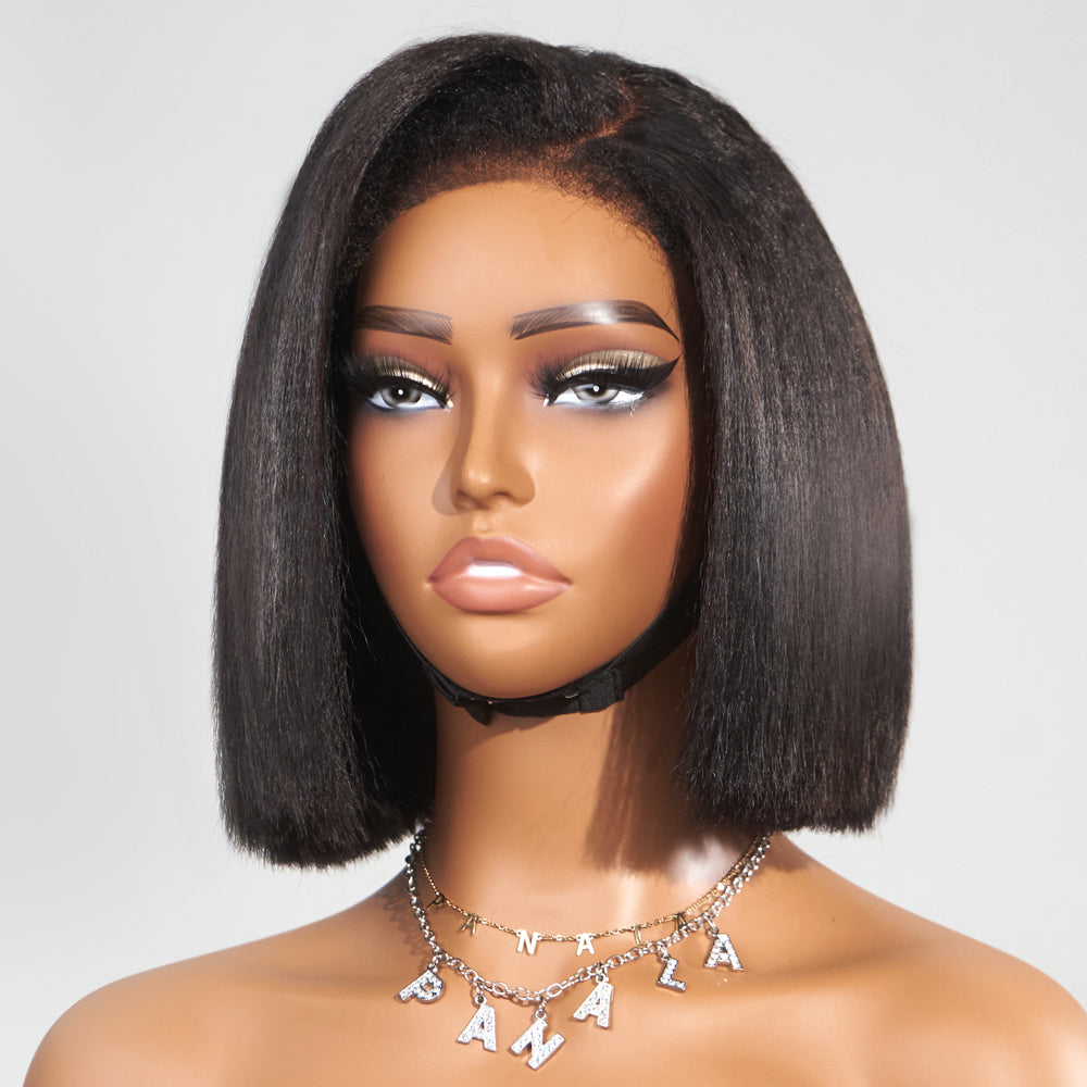 <span class="hot-icon"><img src="https://cdn.shopify.com/s/files/1/0555/4277/6110/files/tagweargo.png" alt="Wear Go Icon" width="50" height="19"> 5x5 Kinky Straight Glueless Pre-cut Kinky Edges Hairline HD Lace Front  Bob Wig