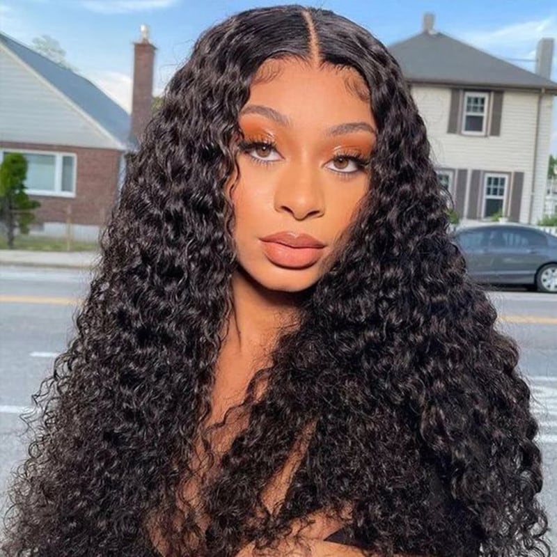 Deep Wave Lace Front Wigs Pre-Plucked Glueless Wig with Natural Hairline