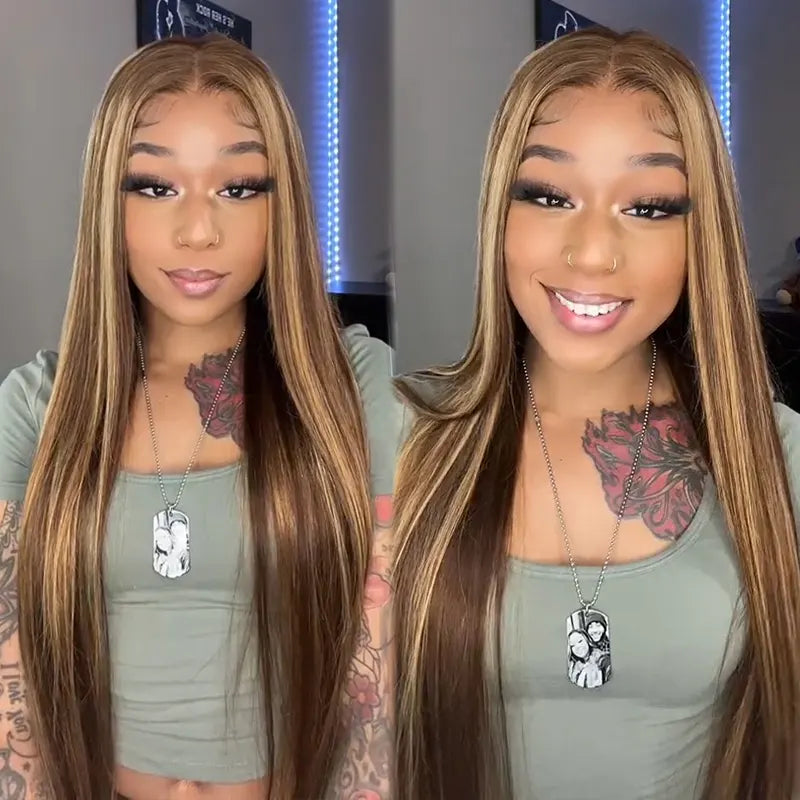 P4/27 Silky Straight 7x5 Pre-cut Glueless Lace Wig - 2