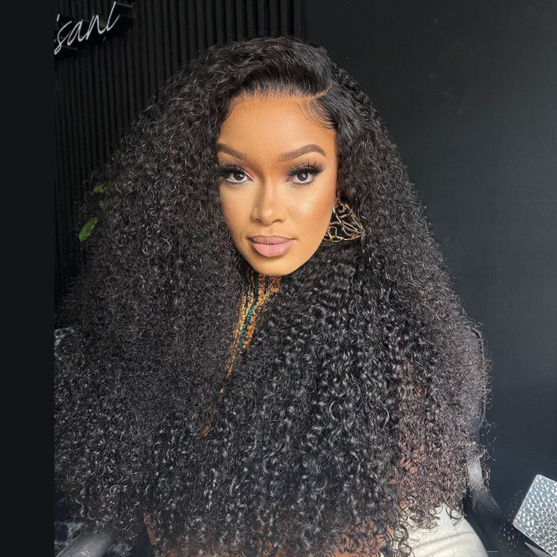 Kinky Curly Glueless Wigs Perruque de fermeture pré-plumée en dentelle HD avec délié naturel Adapté aux débutants
