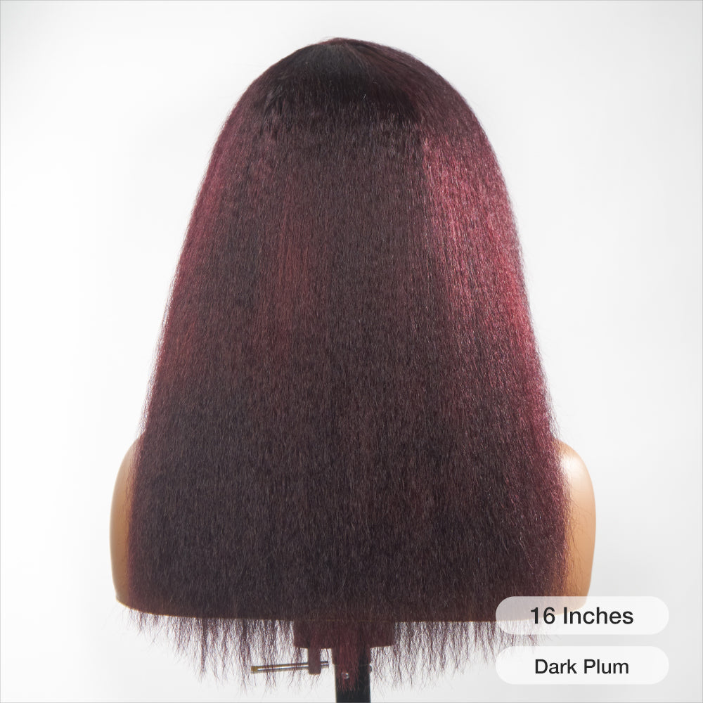 Dark Plum Kinky Edges Hairline Undetectable Lace Front Wig Kinky Straight