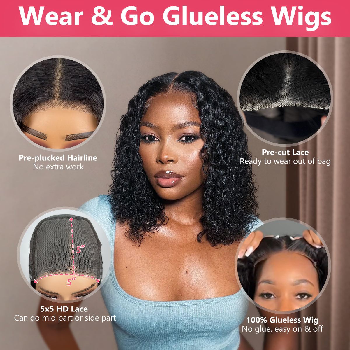 Perruque Lace Front frisée 5x5 HD