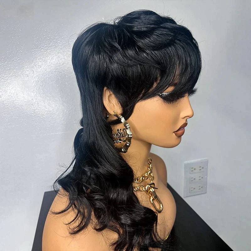 Pixie Cut Mullet Wigs With Razor Cut Bangs