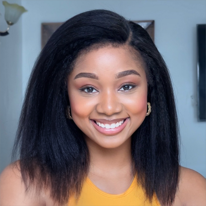 <span class="hot-icon"><img src="https://cdn.shopify.com/s/files/1/0555/4277/6110/files/tagweargo.png" alt="Wear Go Icon" width="50" height="19"> 5x5 Kinky Straight Glueless Pre-cut Kinky Edges Hairline HD Lace Front  Bob Wig