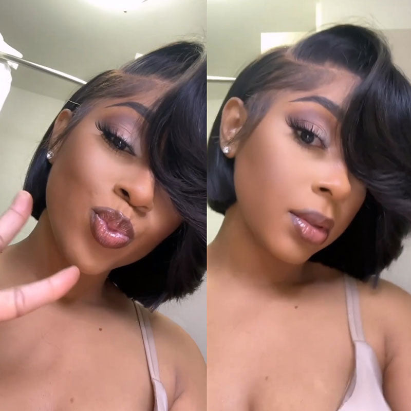 Bomb Side Part Bob Wig With Side-Swept Bangs - 1