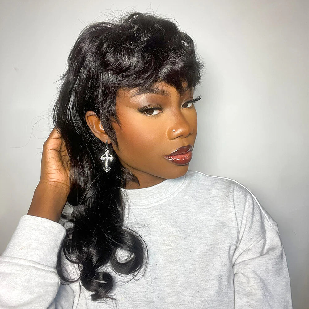 Pixie Cut Mullet Wigs With Razor Cut Bangs