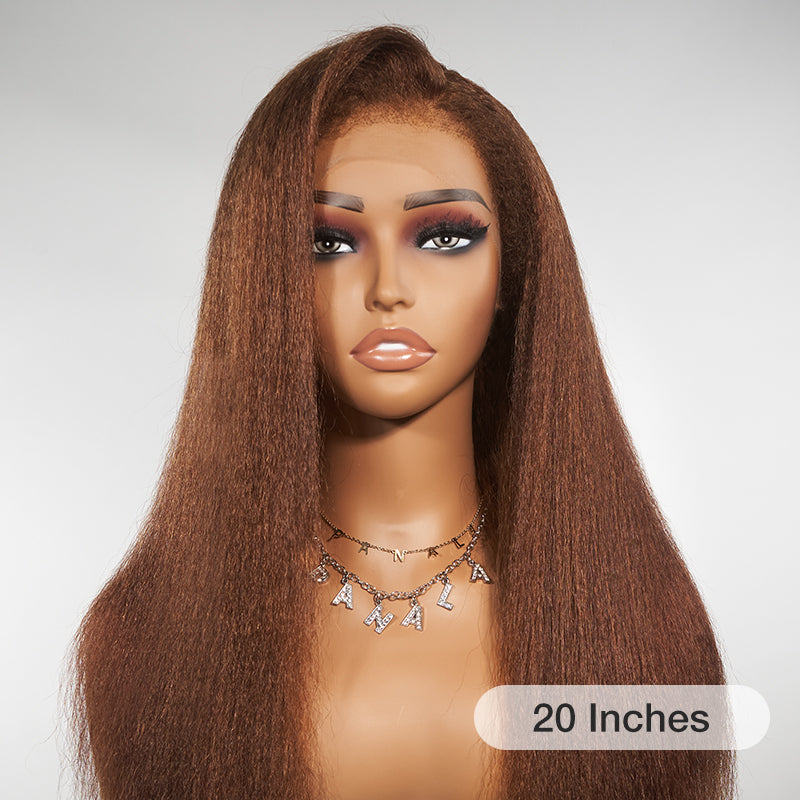 Brown Kinky Edges Hairline Undetectable Lace Front Wig Kinky Straight