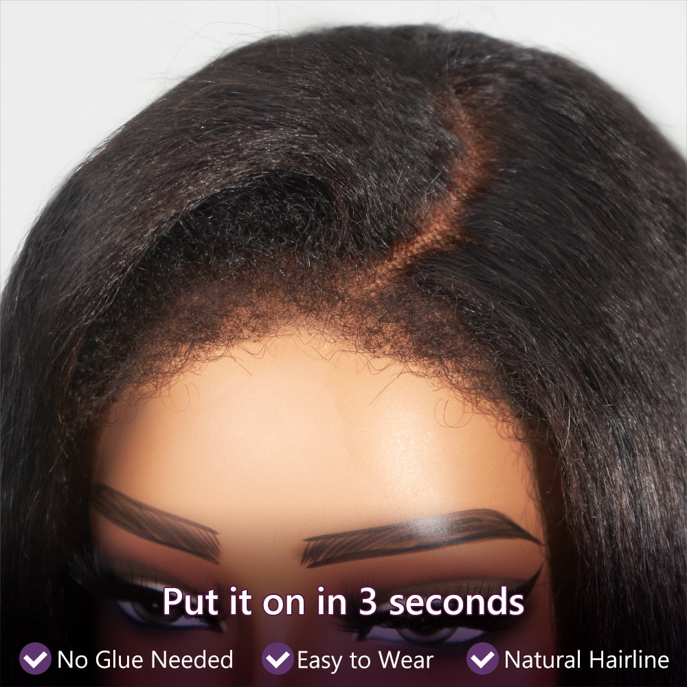 <span class="hot-icon"><img src="https://cdn.shopify.com/s/files/1/0555/4277/6110/files/tagweargo.png" alt="Wear Go Icon" width="50" height="19"> 5x5 Kinky Straight Glueless Pre-cut Kinky Edges Hairline HD Lace Front  Bob Wig