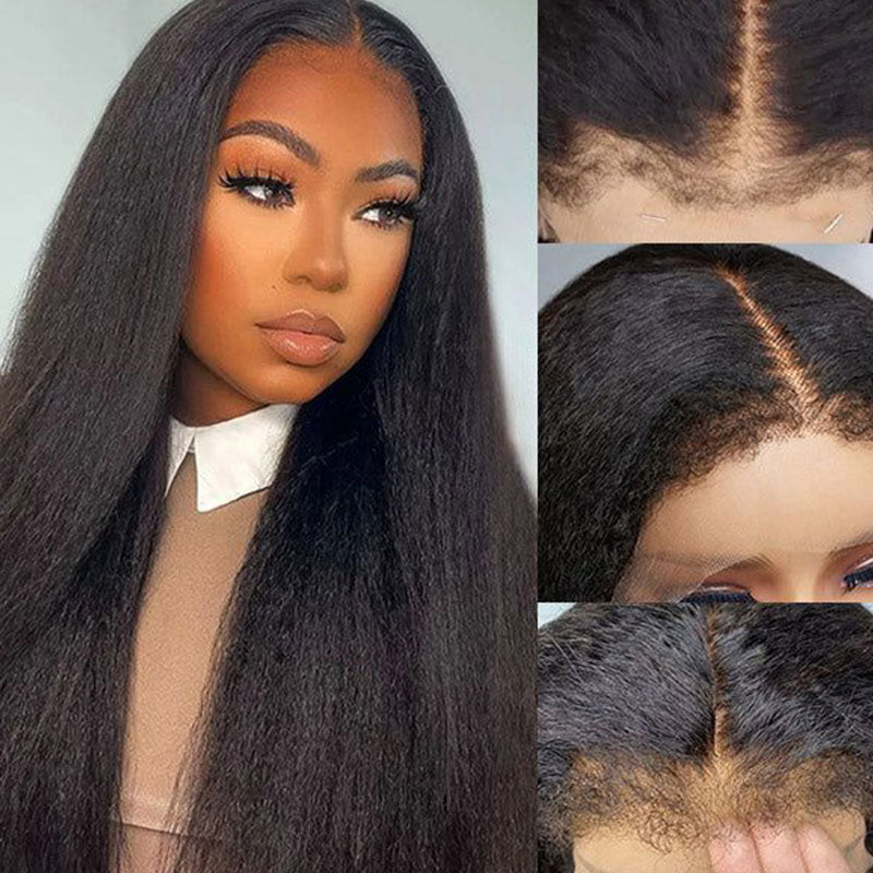 Kinky Edges Hairline Glueless 7x5 Undetectable Lace Front Wig Kinky Straight - 1