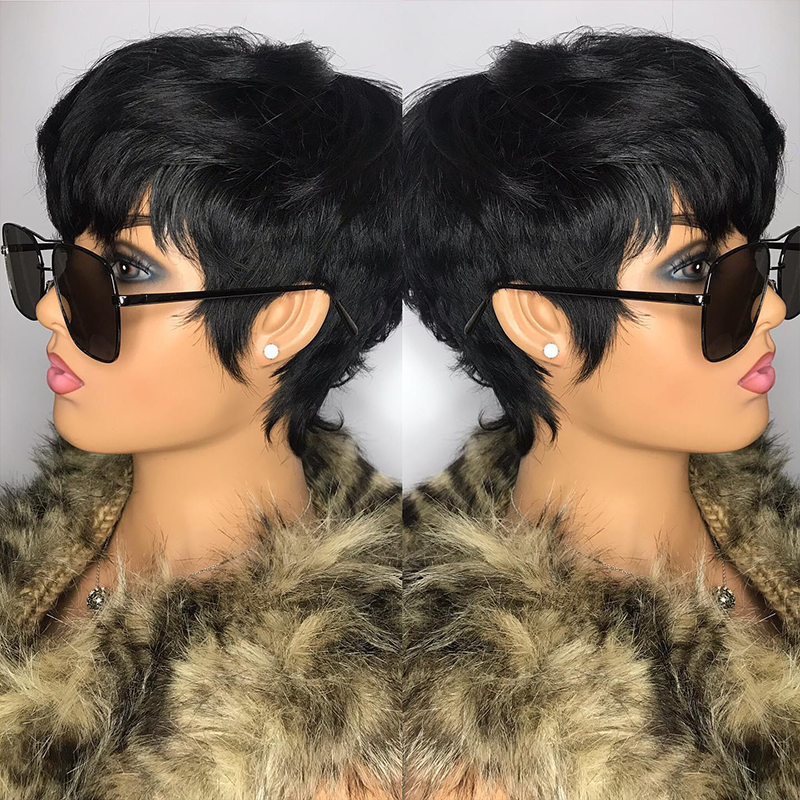 Dilciabynature Style Short Bob Wig With Razor Cut Bangs - 5