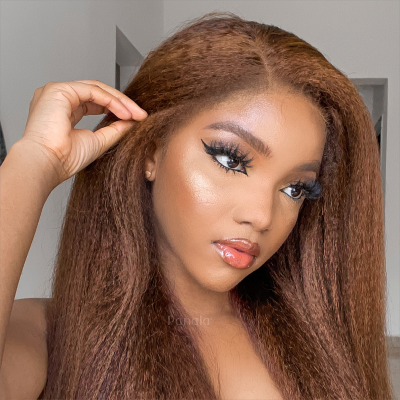 Brown Kinky Edges Hairline Undetectable Lace Front Wig Kinky Straight