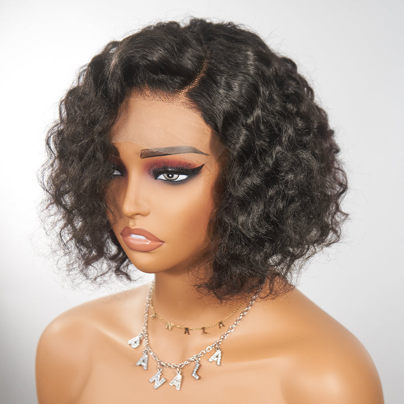 Water Wave Bob Wig Undetectable HD Lace Glueless Wig 100% Human Hair
