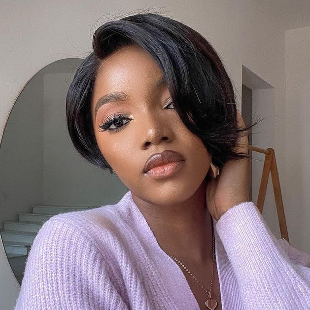 Pixie Cut Short Bob Wig With Side-Swept Bangs