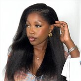 Kinky Edges Hairline Glueless Undetectable Lace Front Wig Kinky Straight 100% Human Hair