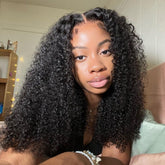 Kinky Curly Glueless Wigs Perruque de fermeture pré-plumée en dentelle HD avec délié naturel Adapté aux débutants