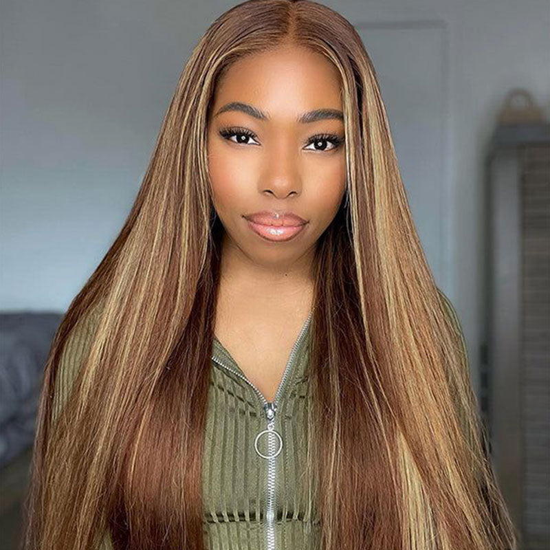 P4/27 Silky Straight 7x5 Pre-cut Glueless Lace Wig - 1
