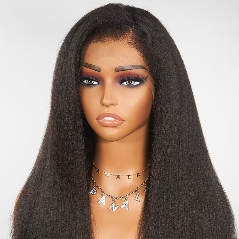 Kinky Edges Hairline Glueless Undetectable Lace Front Wig Kinky Straight 100% Human Hair