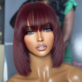 Reddish Purple Layered Cut Yaki Straight Minimalist Lace Bob Wig With Bangs⚡1-Min Install