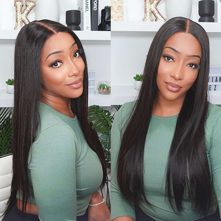 <span class="upgrade-icon"><img src="https://cdn.shopify.com/s/files/1/0555/4277/6110/files/tagupgrade.png" alt="Upgrade Icon" width="50" height="19"></span> 7x5 HD Lace Glueless Silky Straight Wigs With Upgrade Pre Bleached Knots Plucked Hairline