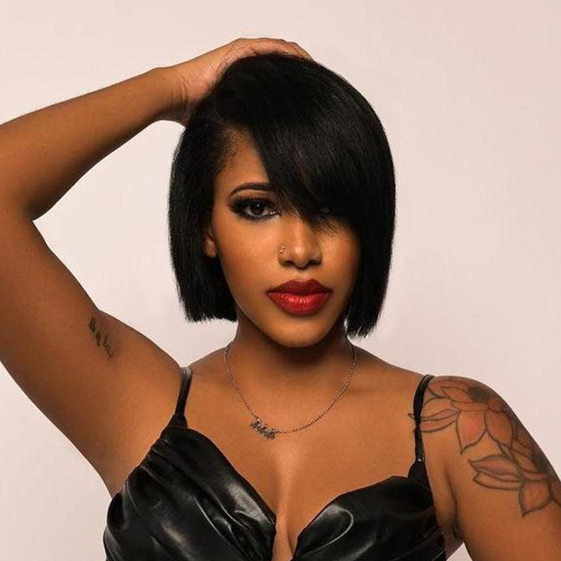 Cute Side Part Bob Wig With Side-Swept Bangs 100% Human Hair - 3