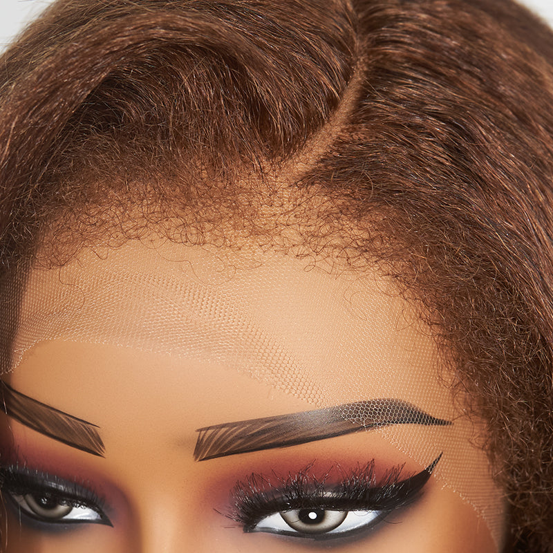 Brown Kinky Edges Hairline Undetectable Lace Front Wig Kinky Straight