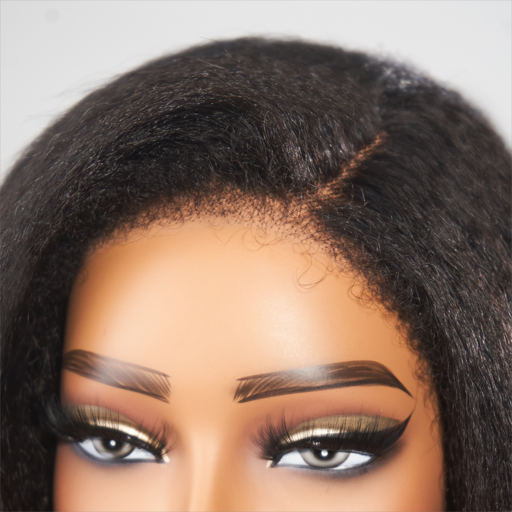 Kinky Edges Glueless Pre-cut C-Part Lace Front Kinky Straight Bob Wig