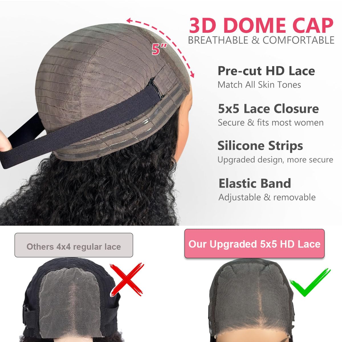 Perruque Lace Front frisée 5x5 HD