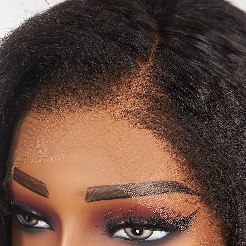 Kinky Edges Hairline Glueless Undetectable Lace Front Wig Kinky Straight 100% Human Hair