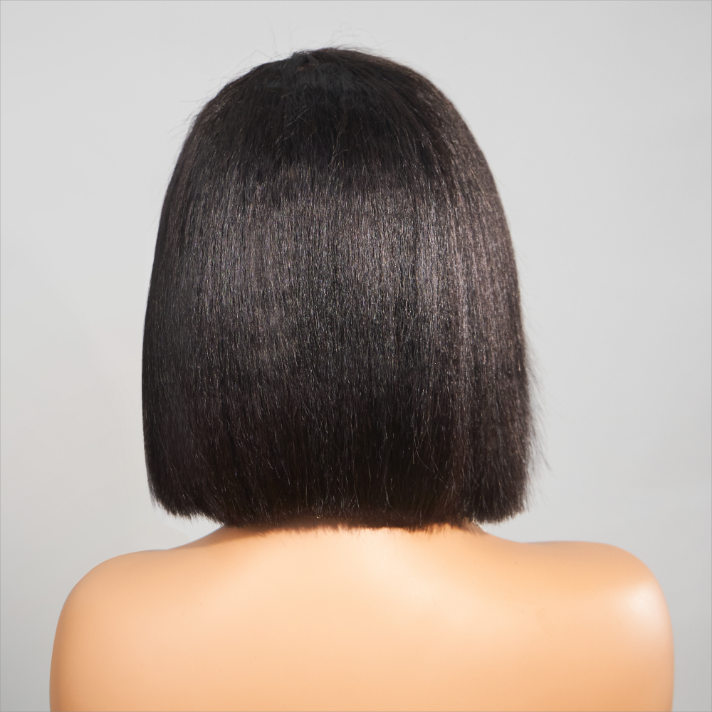 Kinky Edges Glueless Pre-cut C-Part Lace Front Kinky Straight Bob Wig