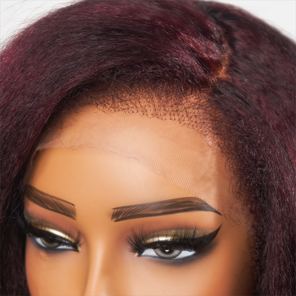 Dark Plum Kinky Edges Hairline Undetectable Lace Front Wig Kinky Straight