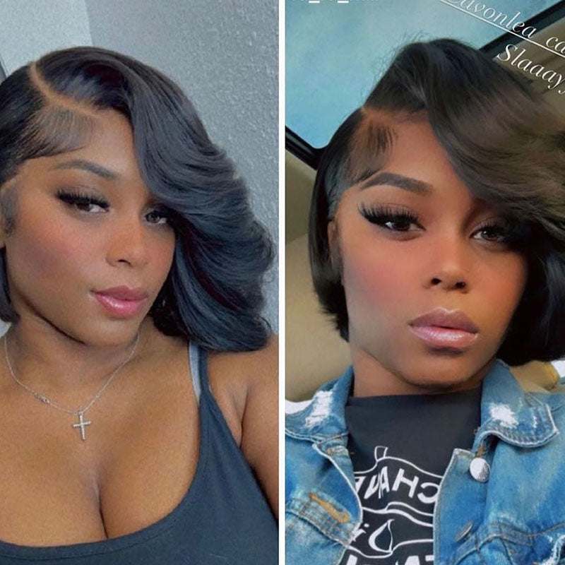 Bomb Side Part Bob Wig With Side-Swept Bangs - 6