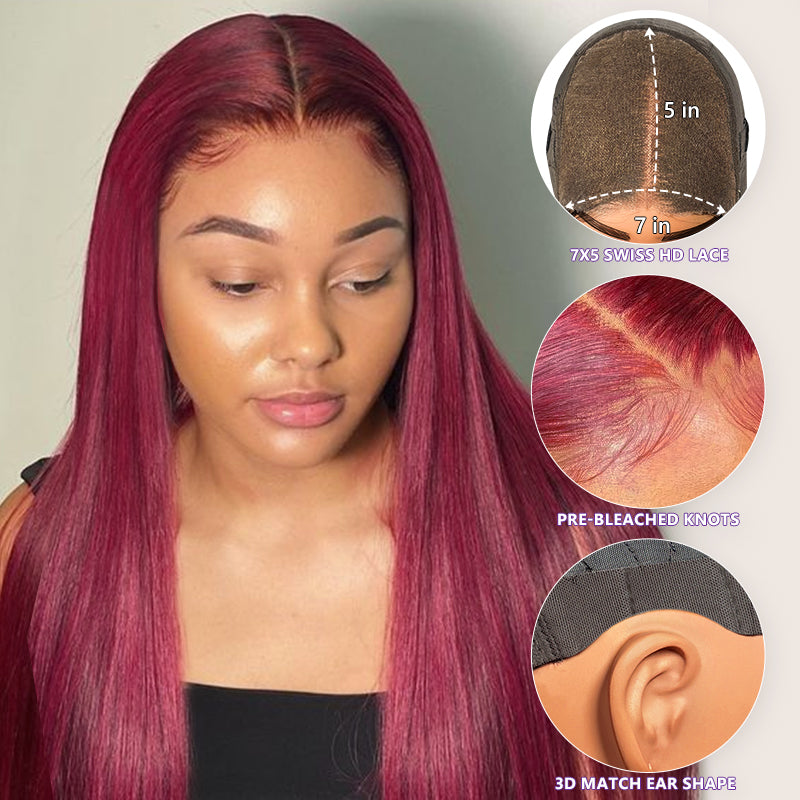 <span class="upgrade-icon"><img src="https://cdn.shopify.com/s/files/1/0555/4277/6110/files/tagupgrade.png" alt="Upgrade Icon" width="50" height="19"></span> Burgundy Silky Straight Glueless 7x5 HD Lace Front Wig