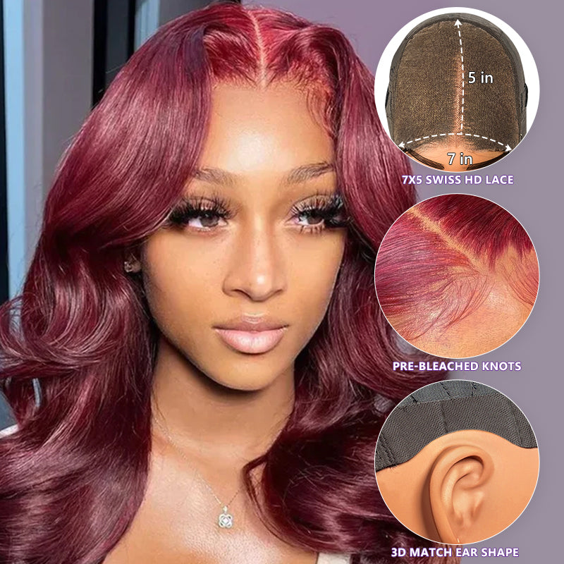 <span class="upgrade-icon"><img src="https://cdn.shopify.com/s/files/1/0555/4277/6110/files/tagupgrade.png" alt="Upgrade Icon" width="50" height="19"></span> Burgundy Body Wave Glueless 7x5 HD Lace Front Wig