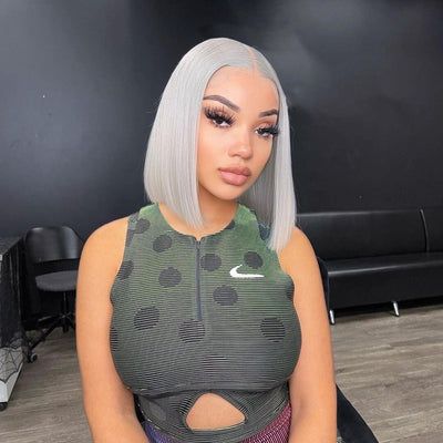 Grey 13x4 HD Lace Bob Wig 100% Human Hair