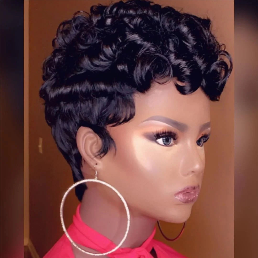 <span class="hot-icon"><img src="https://cdn.shopify.com/s/files/1/0555/4277/6110/files/pinkhottag.png?v=1701162684" alt="Hot Icon" width="30" height="20"> </span> Swirl Curls Pixie Cut Short Wig With Bangs