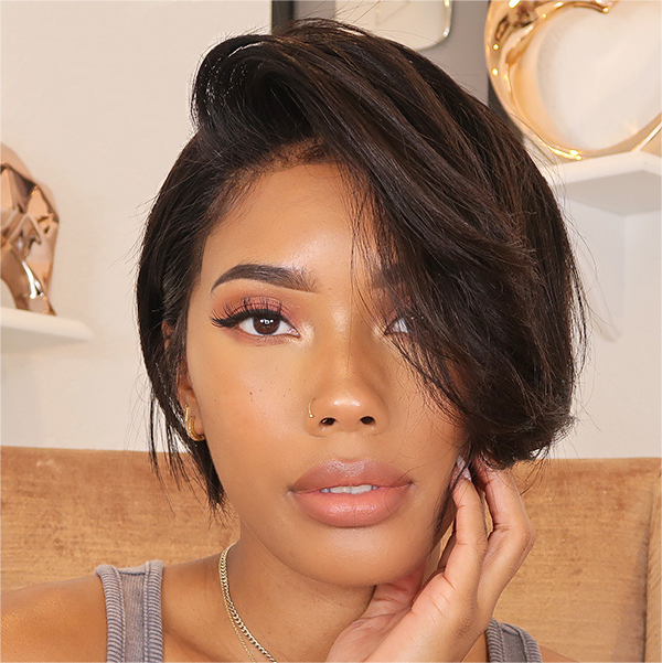 Pixie Cut Short Bob Wig With Side-Swept Bangs