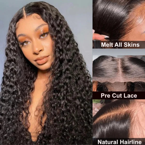 Deep Wave Lace Front Wigs Pre-Plucked Glueless Wig with Natural Hairline