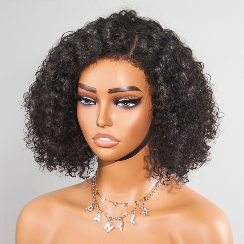 Glueless Pre-cut Kinky Edges 7x5 HD Lace Front Curly Bob Wig - 1