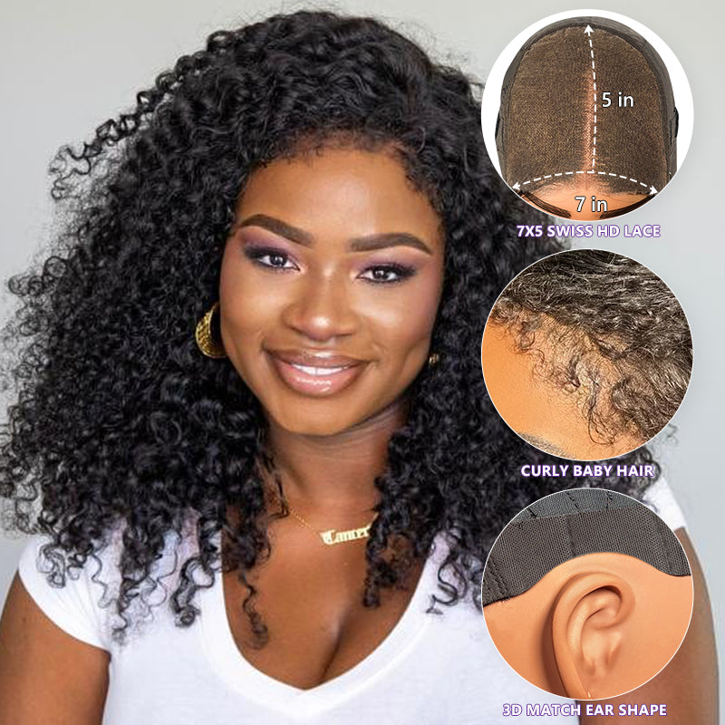 <span class="upgrade-icon"><img src="https://cdn.shopify.com/s/files/1/0555/4277/6110/files/tagupgrade.png" alt="Upgrade Icon" width="50" height="19"></span> Curly Baby hair 7x5 HD Lace Front Kinky Curly Wig