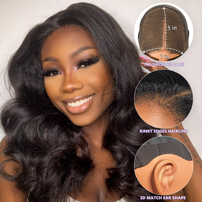 <span class="upgrade-icon"><img src="https://cdn.shopify.com/s/files/1/0555/4277/6110/files/tagupgrade.png" alt="Upgrade Icon" width="50" height="19"></span> Kinky Edges 7x5 Undetectable Lace Front Wig Body Wave