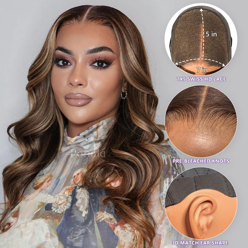 <span class="upgrade-icon"><img src="https://cdn.shopify.com/s/files/1/0555/4277/6110/files/tagupgrade.png" alt="Upgrade Icon" width="50" height="19"></span> Glueless P4/27 Body Wave 7x5 HD Lace Front Wig