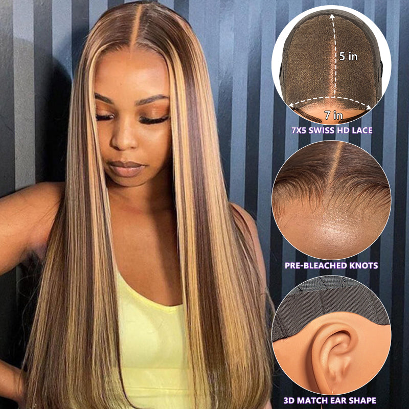 <span class="upgrade-icon"><img src="https://cdn.shopify.com/s/files/1/0555/4277/6110/files/tagupgrade.png" alt="Upgrade Icon" width="50" height="19"></span> P4/27 Silky Straight 7x5 Pre-cut Glueless Lace Wig