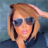 Ombre Walnut Brown Side Part Bob Wig With Side-Swept Bangs