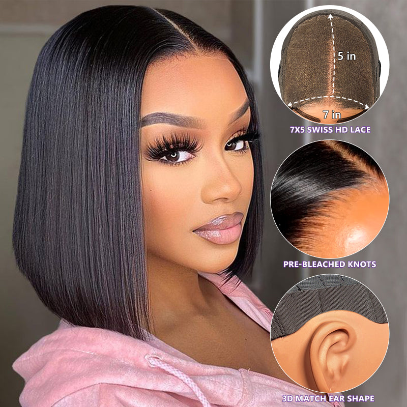 <span class="upgrade-icon"><img src="https://cdn.shopify.com/s/files/1/0555/4277/6110/files/tagupgrade.png" alt="Upgrade Icon" width="50" height="19"></span> Glueless Pre-cut 7x5 HD Lace Front Silky Straight Bob Wig