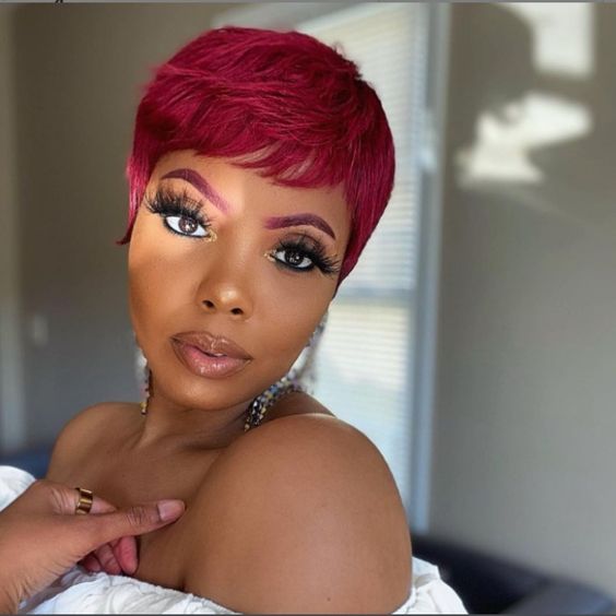 Burgundy Short Cut Bob Wig With Bangs Human Hair