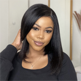 Kinky Edges Glueless Pre-cut C-Part Lace Front Kinky Straight Bob Wig