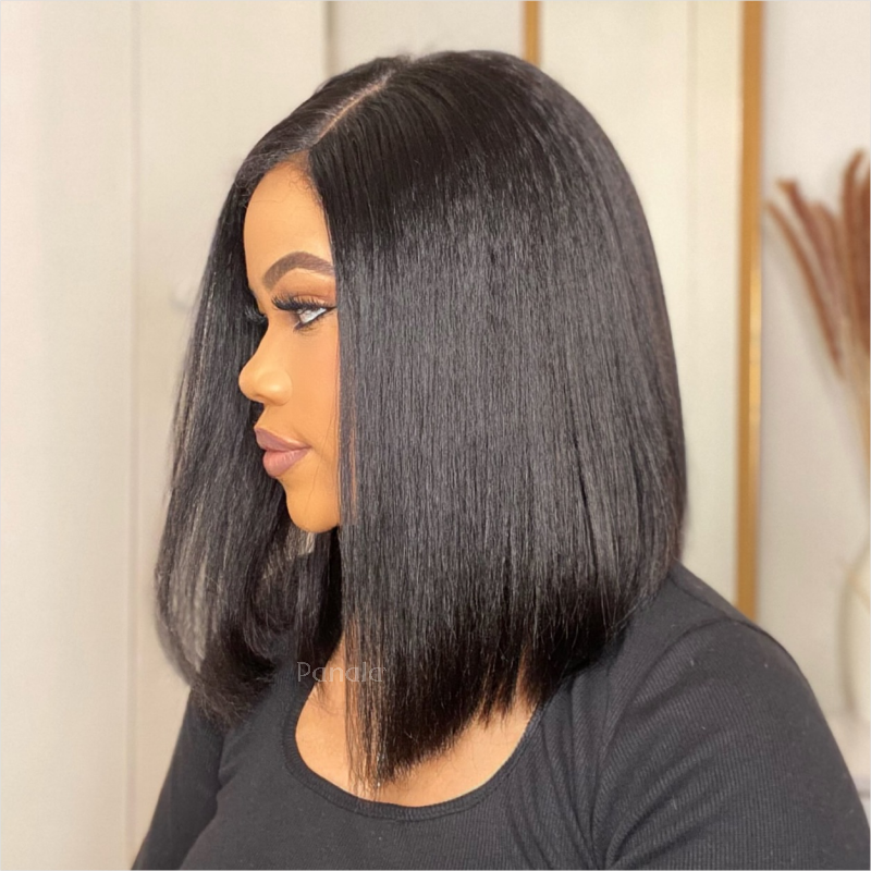 Kinky Edges Glueless Pre-cut C-Part Lace Front Kinky Straight Bob Wig