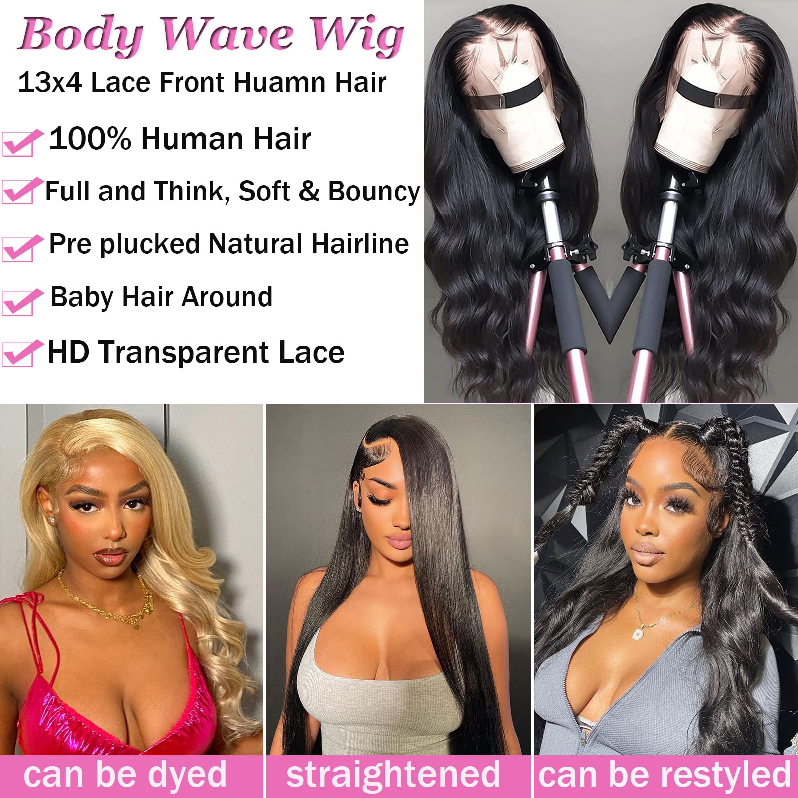 Body Wave Lace Front Wigs Human Hair 13x4 HD Transparent Lace Frontal Wig for Women Pre plucked Natural Hairline