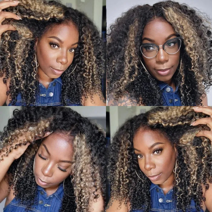 Balayage Black and blonde Highlight Curly 13x4 HD Lace Front Wig